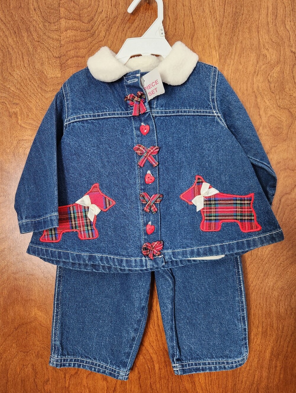 Vintage Cradle Togs Plaid Scottie Dogs Design Jean Jacket & Jeans Set